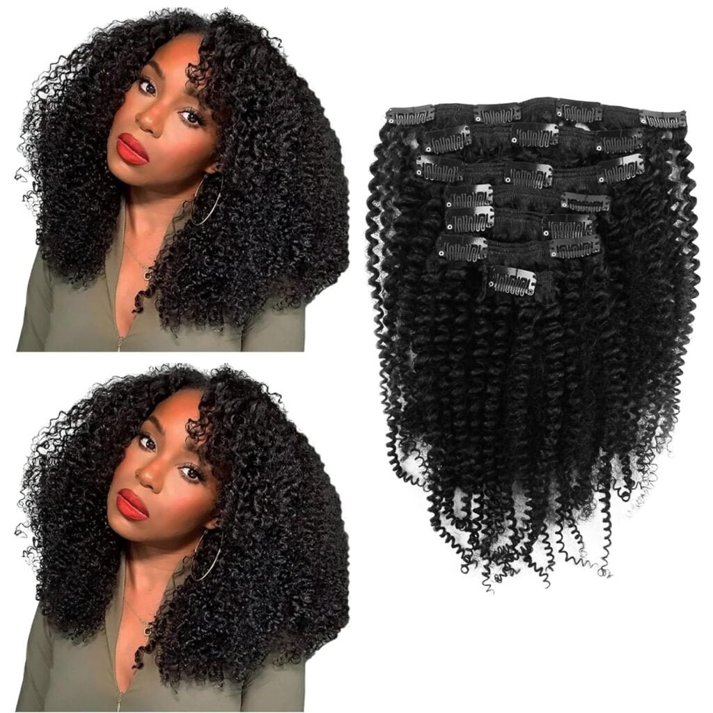 Kinky Curly Clip in Hair Extensions Real Human Hair 3C for Black Girl 4A Kinky Curly Human Hair Extension Clip ins Double Wefts Clip in Hair Natural Black 18 Inch 120G 7 Pcs Per Set