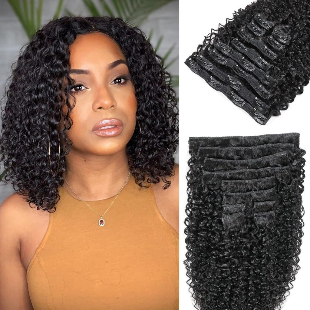 Kinky Curly Clip in Hair Extensions Real Human Hair for Women 3C 4A Curly Clip in Extensions 10pcs 120g Brazilian Remy Human Hair Kinky Curly Clip ins #1B Natural Black Color (12 inch)