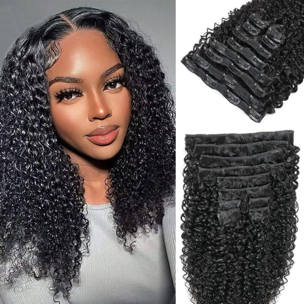 Kinky Curly Clip in Hair Extensions Real Human Hair for Women 3C 4A Curly Clip in Extensions 10pcs 120g Brazilian Remy Human Hair Kinky Curly Clip ins #1B Natural Black Color (12 inch)