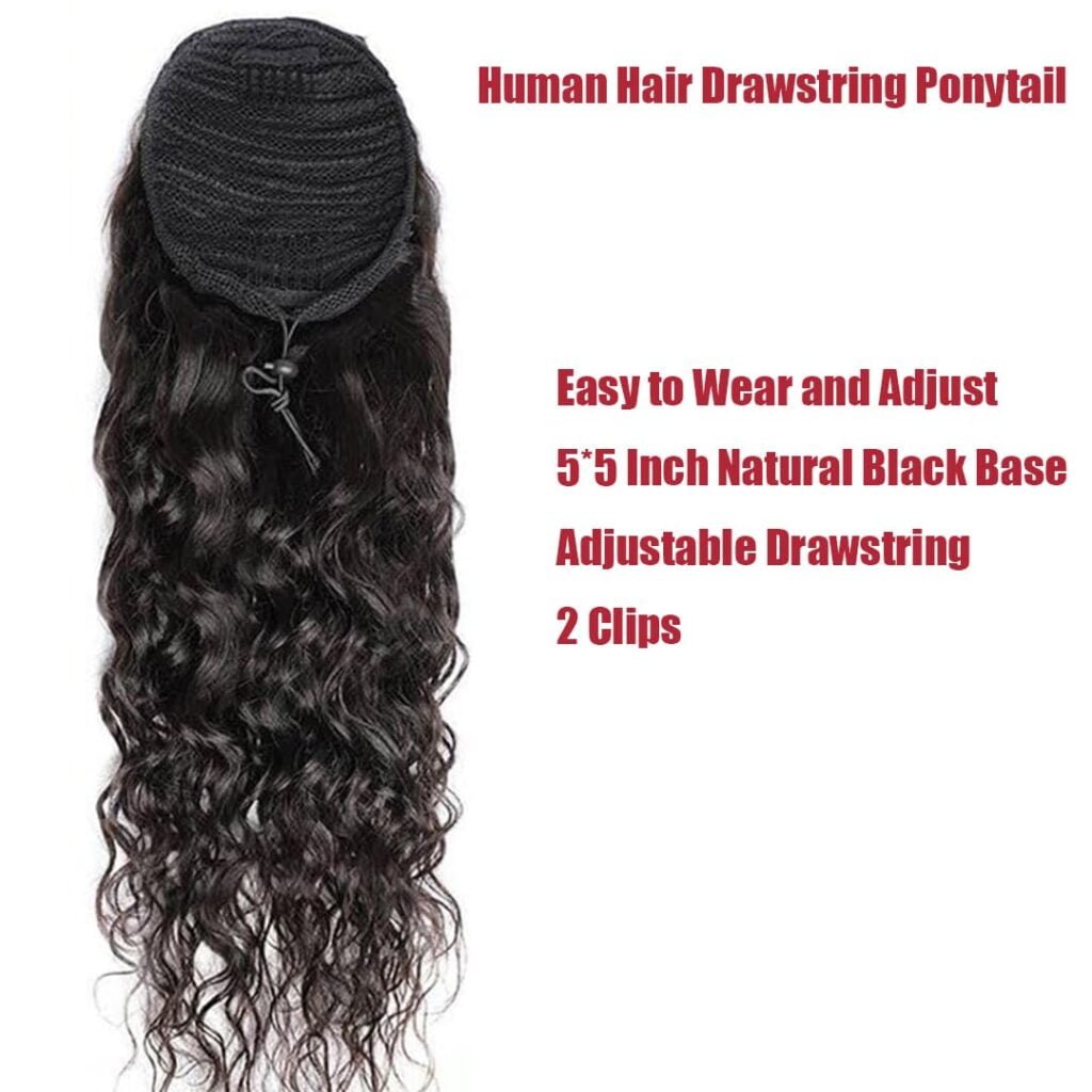 Kinky Curly Ponytail Extension Human Hair Drawstring Ponytail Human Hair Kinky Curly Clip in Ponytail Hair Extensions Hair Pieces for Women Natural Black 24 Inch