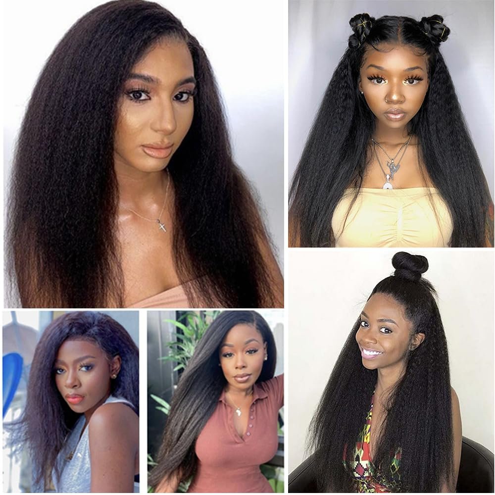 Kinky Straight Clip in Hair Extensions Real Human Hair for Black Women Full Head 8A Brazilian Real Hair Yaki Human Hair Clip ins Natural Color 8pcs 20 Clips 100g/Set (14 inch)
