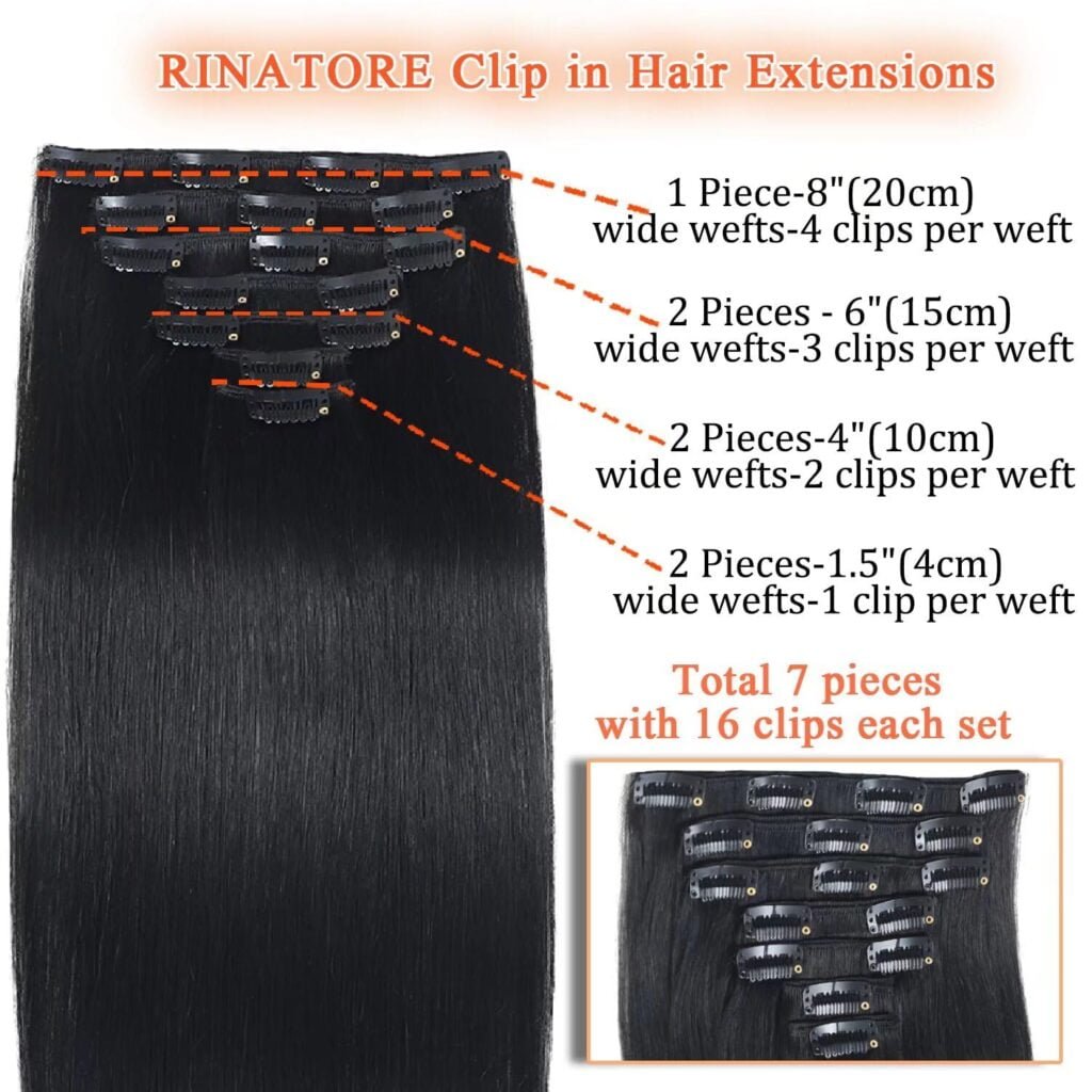 Kinky Straight Clip ins: 120g Clip in Hair Extensions Real Human Hair Natural Black for Women Remy Kinky Straight Human Hair Clip in Extensions Double Weft Seamless 18 Inch 8pcs