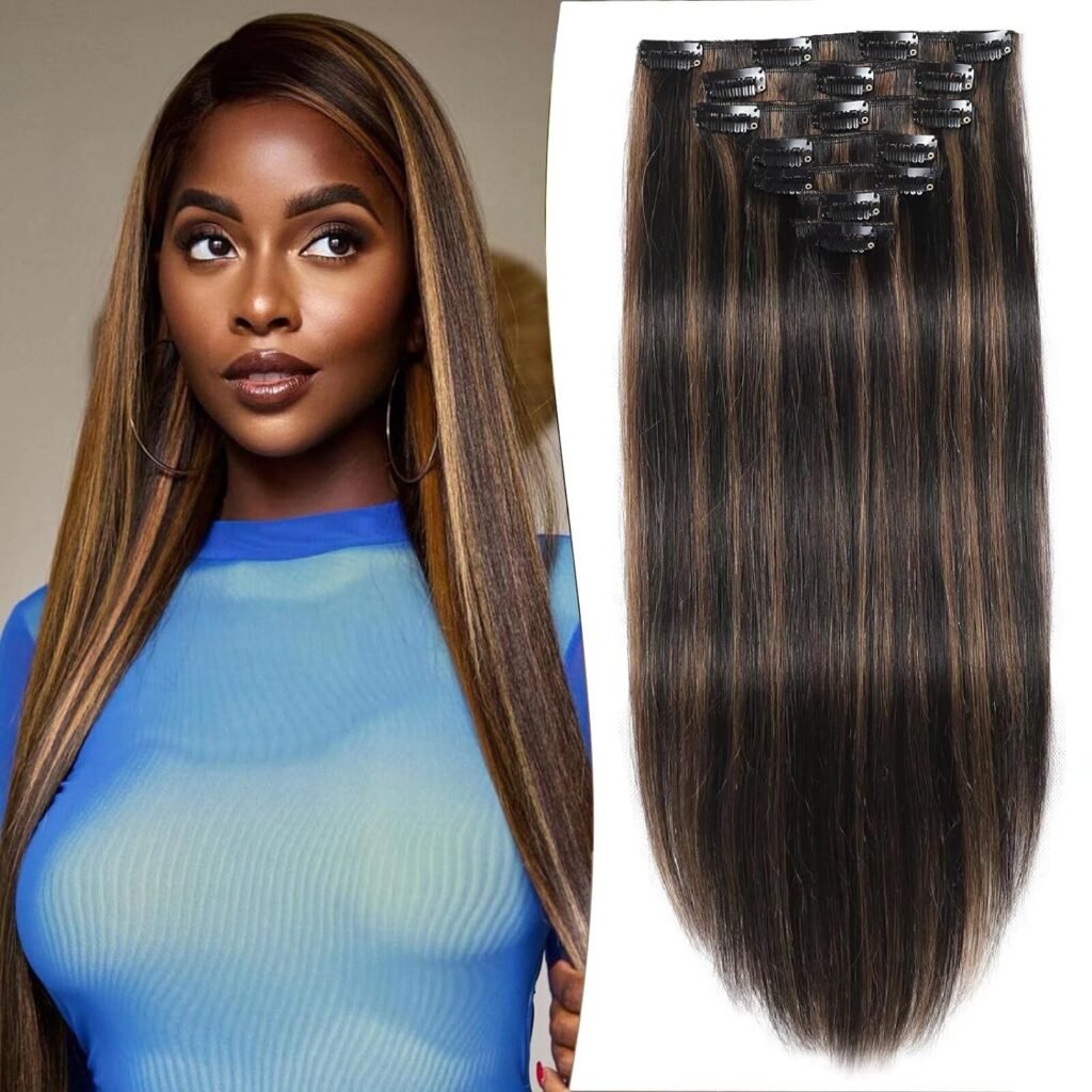Kinky Straight Clip ins: 120g Clip in Hair Extensions Real Human Hair Natural Black for Women Remy Kinky Straight Human Hair Clip in Extensions Double Weft Seamless 18 Inch 8pcs