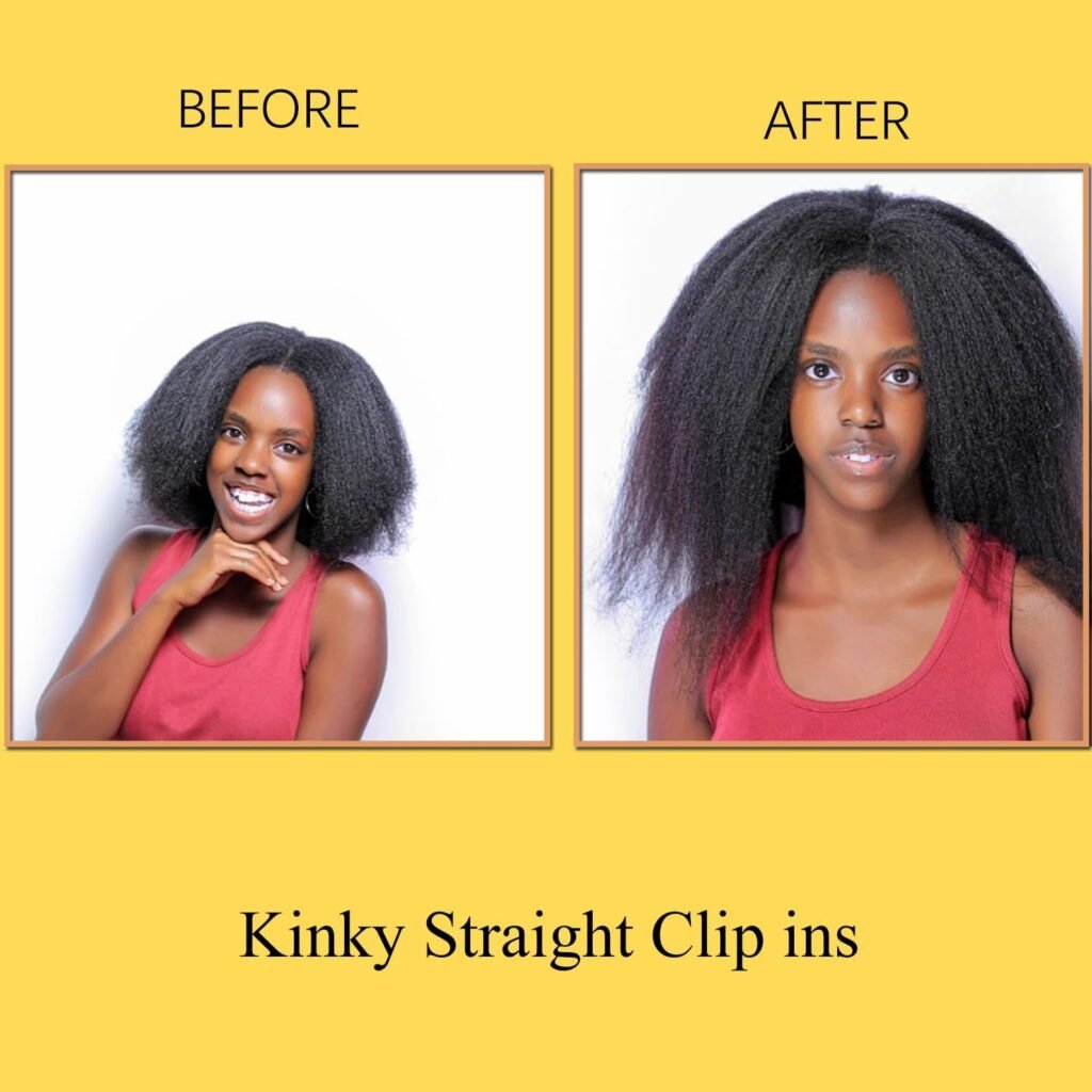 Kinky Straight Human Hair Clip in Extensions 120g Full Head Clip ins for Women 100% Unprocessed Brazilian Virgin Human Hair Yaki Straight Clip ins Remy Hair Natural Black 10 Inch