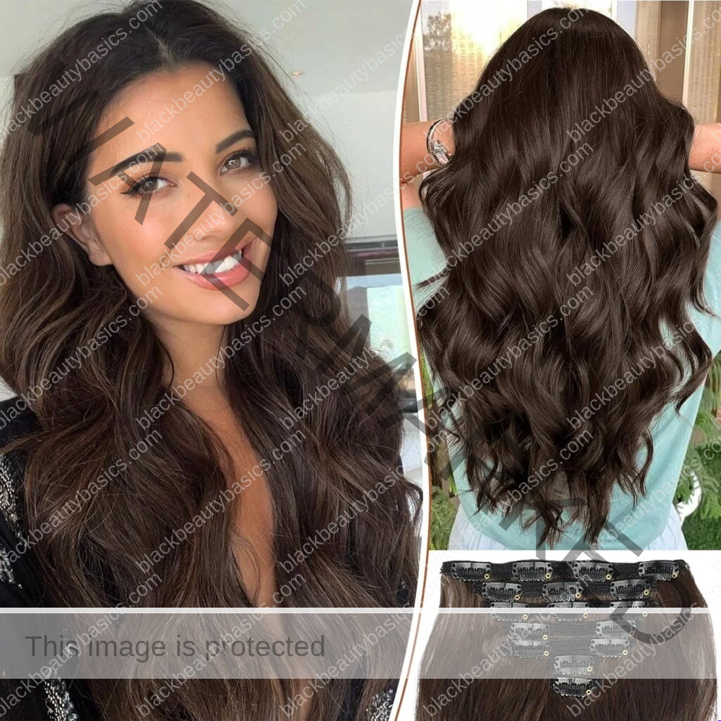KooKaStyle Clip in Hair Extensions for Women,Chocolate Brown with Dark Brown 7PCS 20 Inch Hair Extensions Clip Ins Soft and Natural Hair Pieces for Women Thick Long Wavy