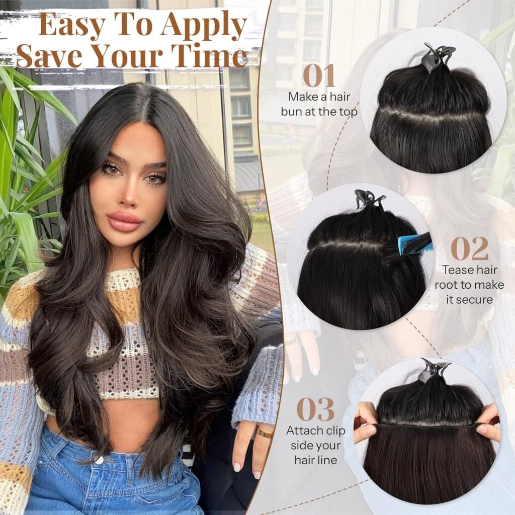 KooKaStyle Clip in Hair Extensions Thick Long Straight Hair Extensions Upgrade Soft Lace Weft Lightweight 7PCS Layered Hair Extensions Dark Brown 20Inch for Women