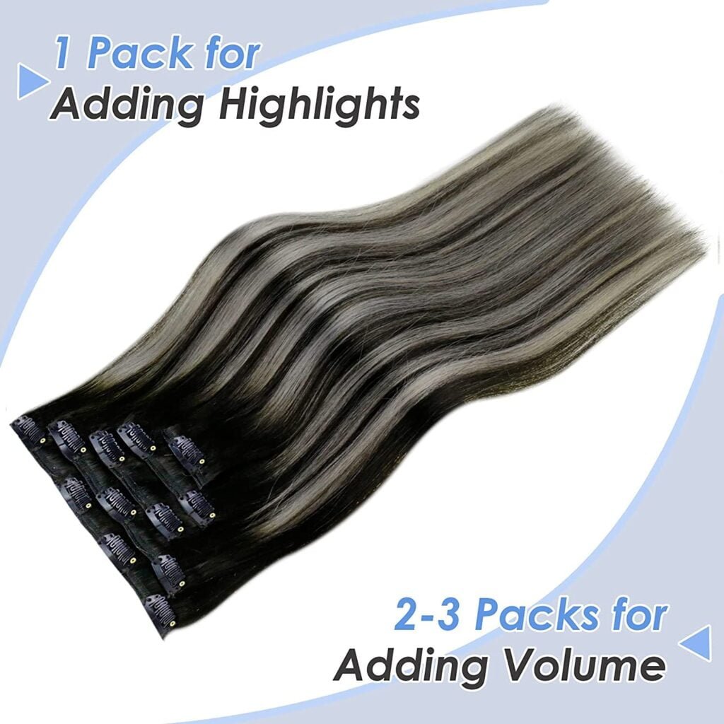 LaaVoo Clip in Hair Extensions Human Hair Ombre Real Hair Extensions Clip ins Human Hair Light Brown Ombre Ash Blonde Mix Platinum Blonde Remy Hair Extensions Clip in Human Hair 18 Inch 5pcs/80g