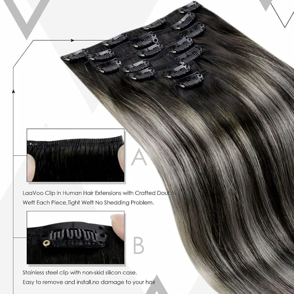 LaaVoo Clip in Hair Extensions Human Hair Ombre Real Hair Extensions Clip ins Human Hair Light Brown Ombre Ash Blonde Mix Platinum Blonde Remy Hair Extensions Clip in Human Hair 18 Inch 5pcs/80g