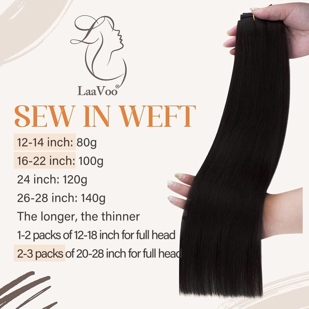 LaaVoo Hand Tied Weft Hair Extensions Human Hair Black 12inch 80g Bundle Clip in Hair Extensions Black Women Hair Extensions Clip ins Remy Human Hair #1 5pcs 80G 12 inch