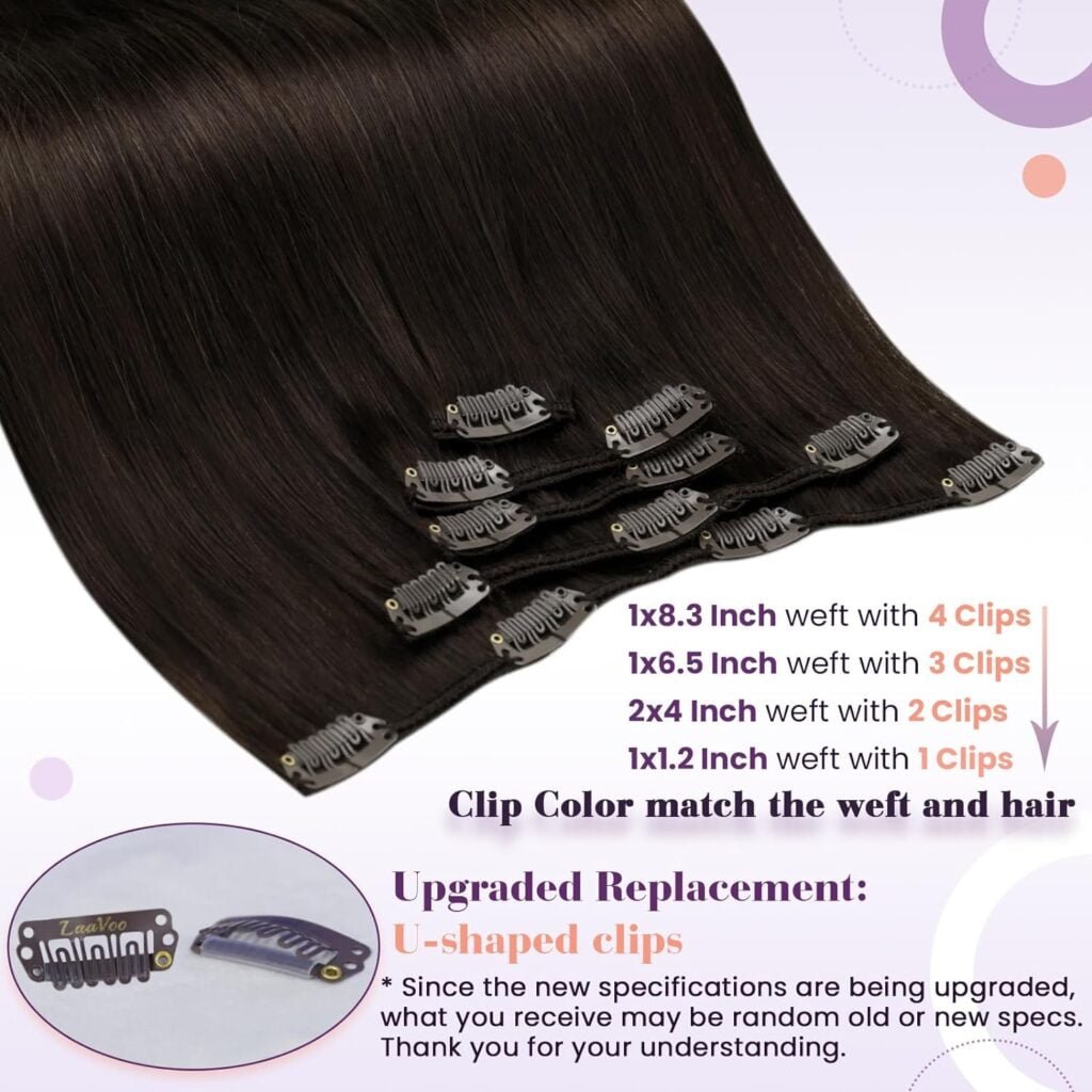 LaaVoo Hand Tied Weft Hair Extensions Human Hair Black 12inch 80g Bundle Clip in Hair Extensions Darkest Brown Human Hair 12 Inch 5pcs 80g 3/4 Full Head