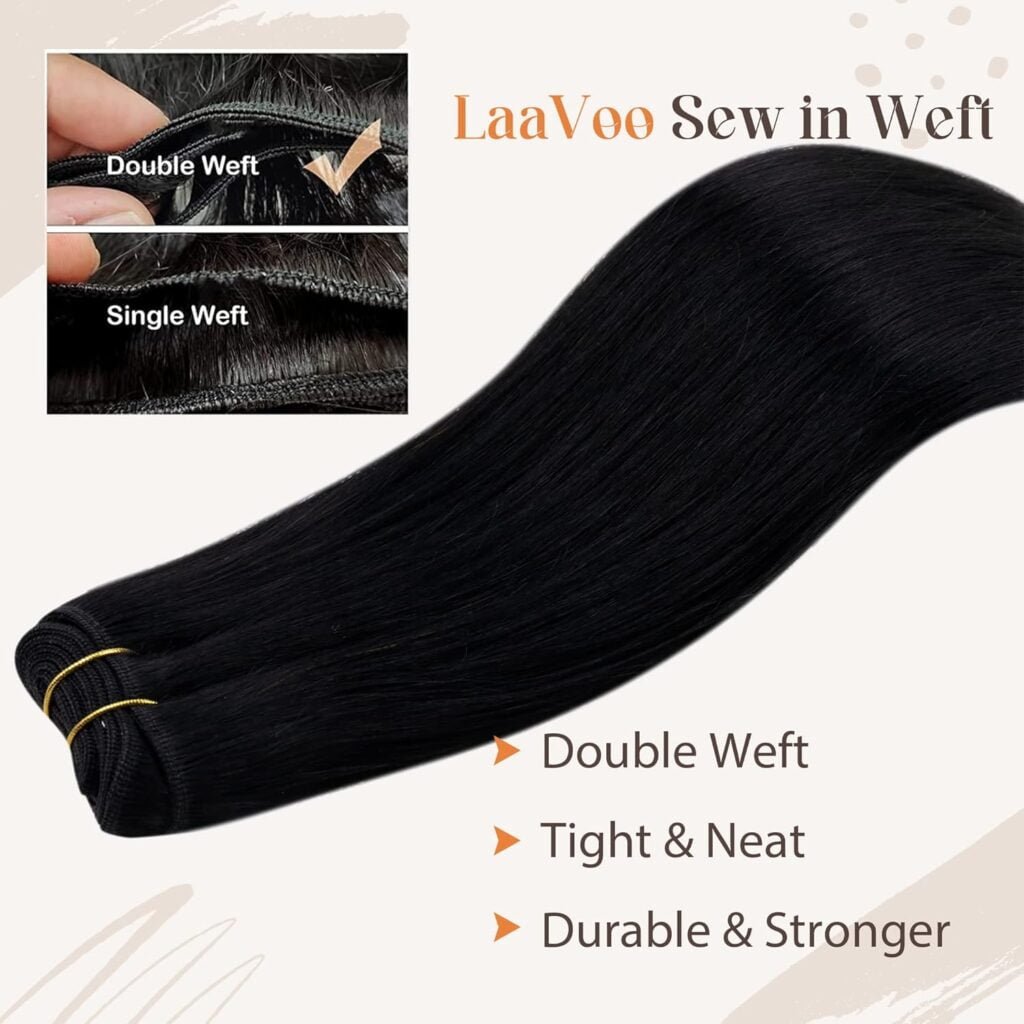 LaaVoo Hand Tied Weft Hair Extensions Human Hair Black 12inch 80g Bundle Clip in Hair Extensions Darkest Brown Human Hair 12 Inch 5pcs 80g 3/4 Full Head