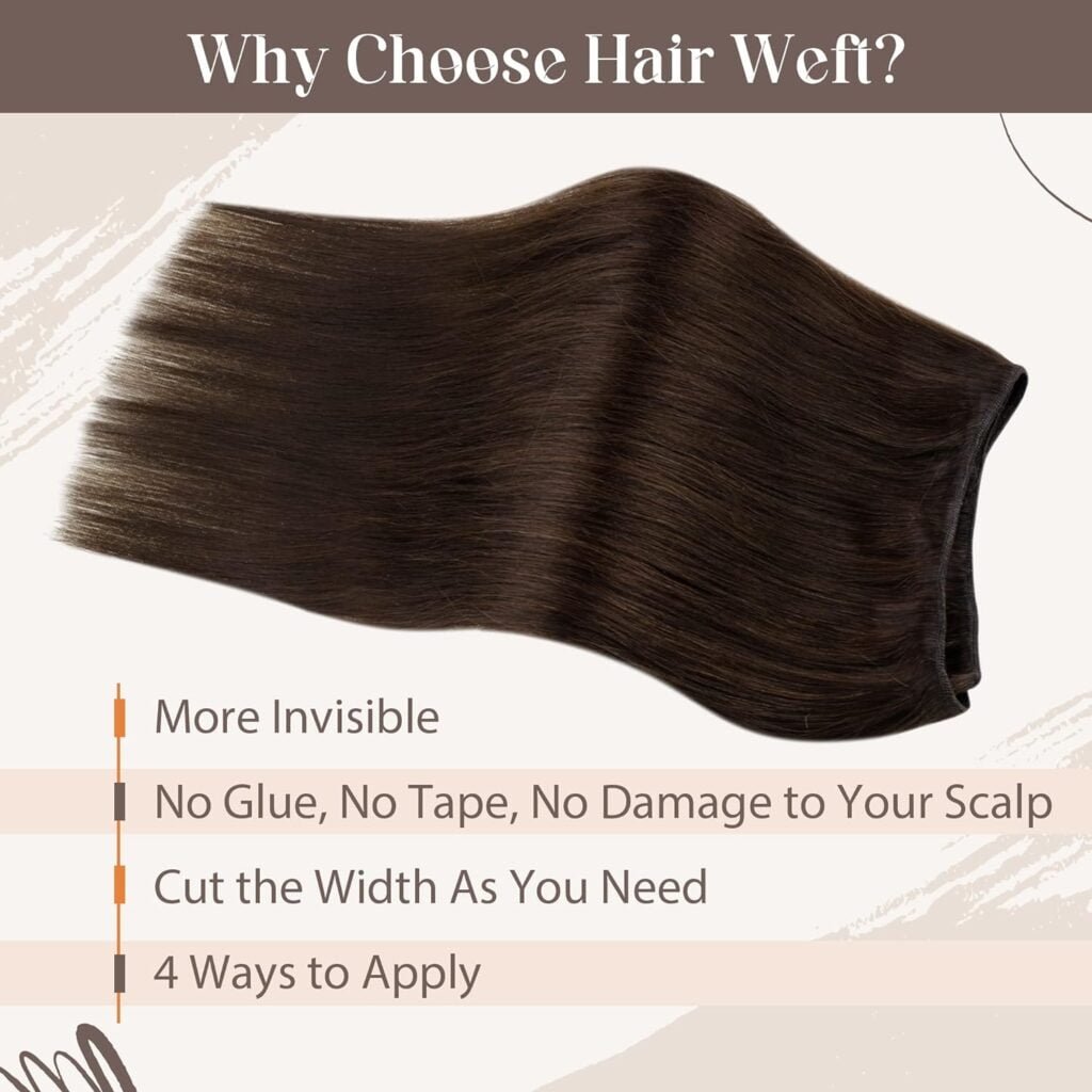 LaaVoo Sew in Hair Extensions Real Human Hair Dark Brown 14 Inch 80g Bundle Clip in Hair Extensions Real Human Hair Dark Brown Double Weft 14 Inch 5Pcs/80g