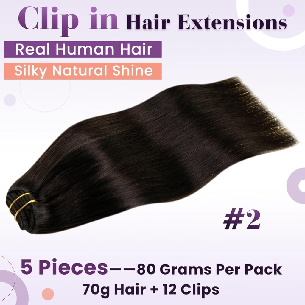 LaaVoo Sew in Hair Extensions Real Human Hair Dark Brown 14 Inch 80g Bundle Clip in Hair Extensions Real Human Hair Dark Brown Double Weft 14 Inch 5Pcs/80g