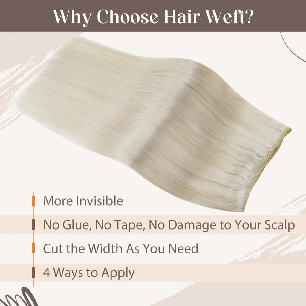 LaaVoo Weft Extensions Human Hair 12inch Platinum Blonde Sew in Extensions 80 Gram Bundle Clip in Hair Extensions Blonde Human Hair White Blonde 12 Inch 5pcs/80g