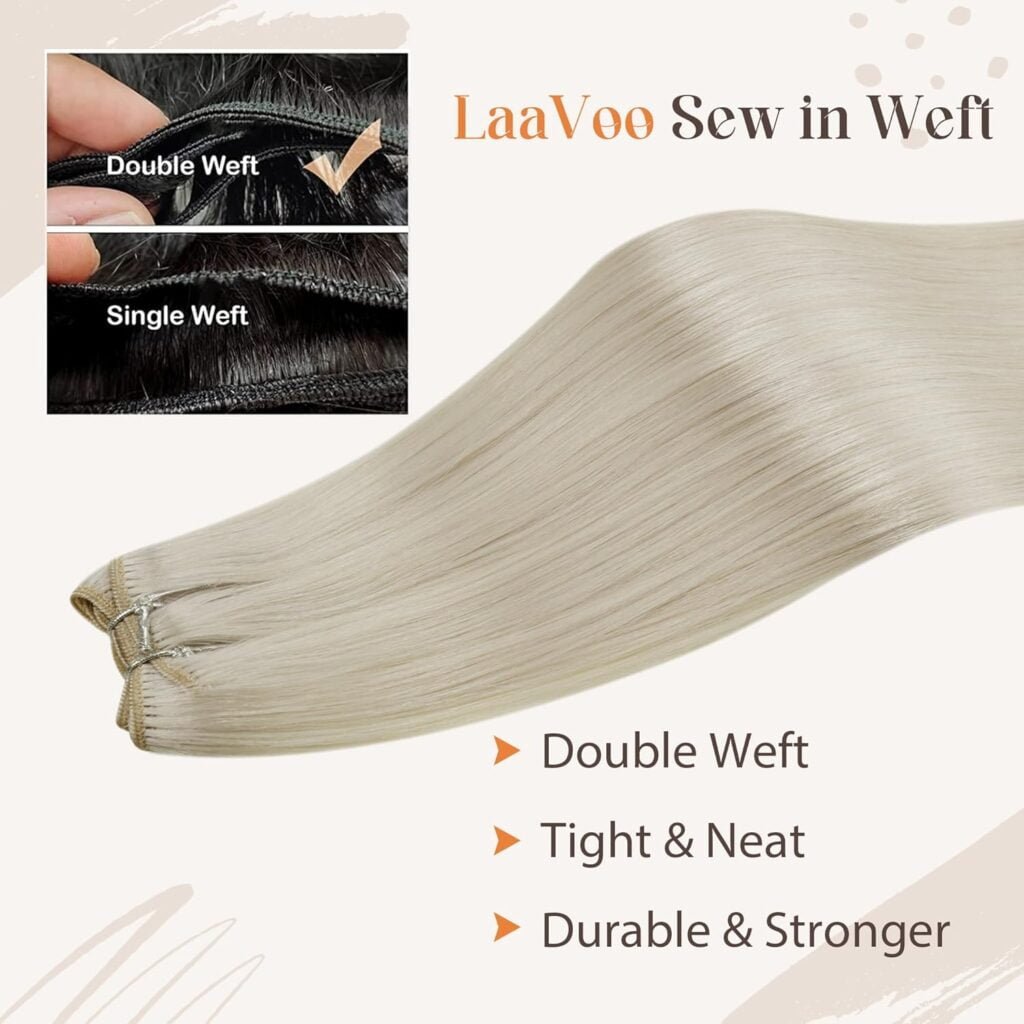 LaaVoo Weft Extensions Human Hair 12inch Platinum Blonde Sew in Extensions 80 Gram Bundle Clip in Hair Extensions Blonde Human Hair White Blonde 12 Inch 5pcs/80g