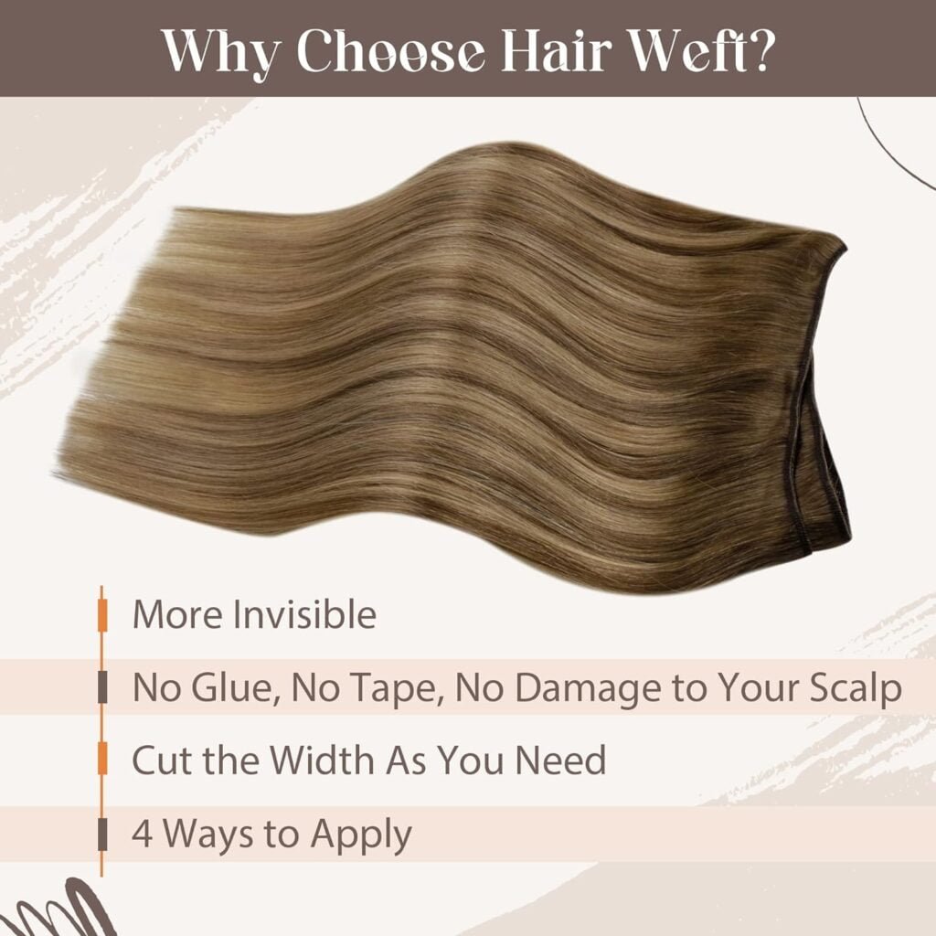 LaaVoo Weft Hair Extensions Balayage Brown Sew in Hair Extensions Real Human Hair 12inch 80g Bundle Brown Human Hair Clip in Extensions For Women Clip in 12 Inch 5pcs 80g