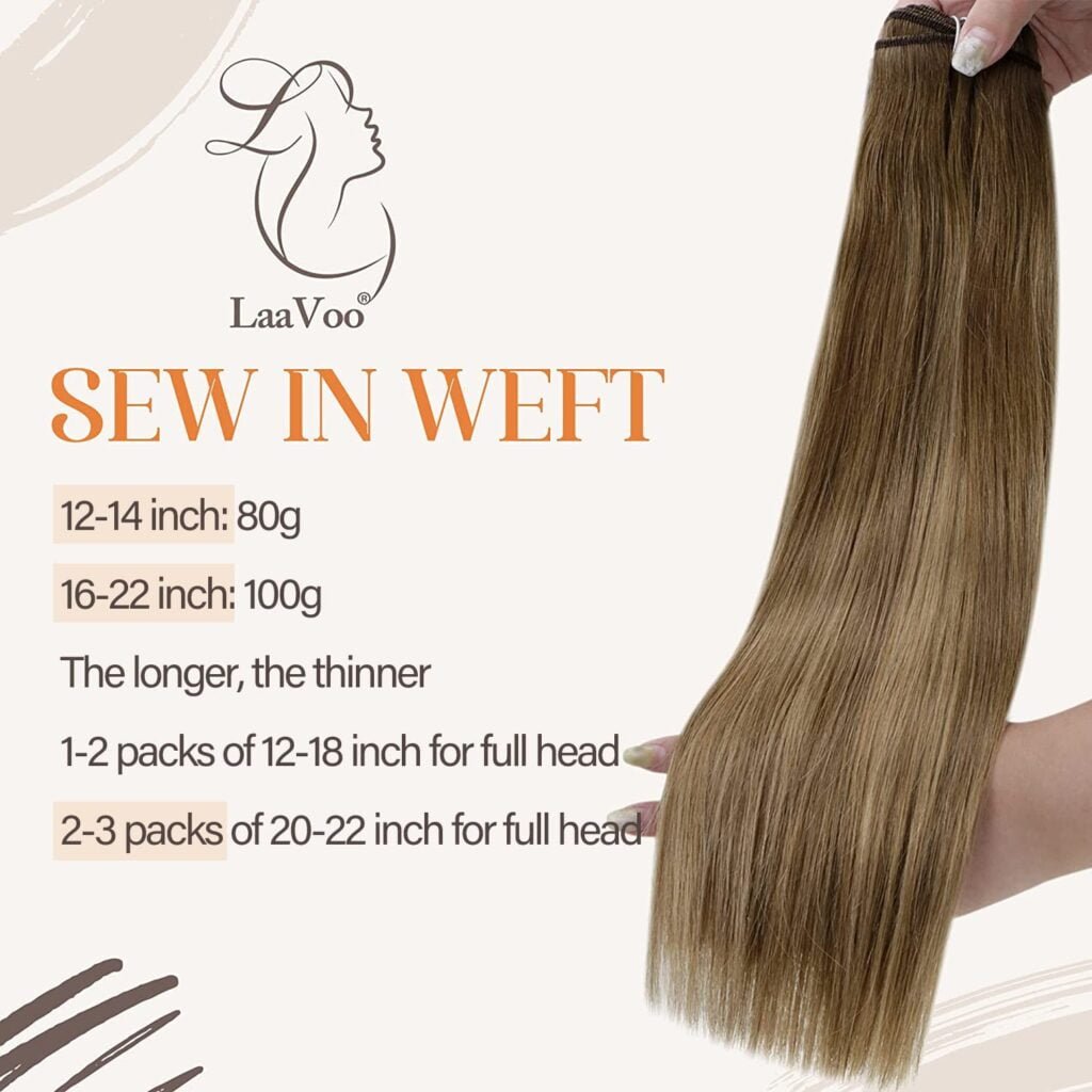 LaaVoo Weft Hair Extensions Balayage Brown Sew in Hair Extensions Real Human Hair 22inch 100g Bundle Brown Human Hair Clip in Extensions For Women Clip in 22 Inch 7pcs 120g