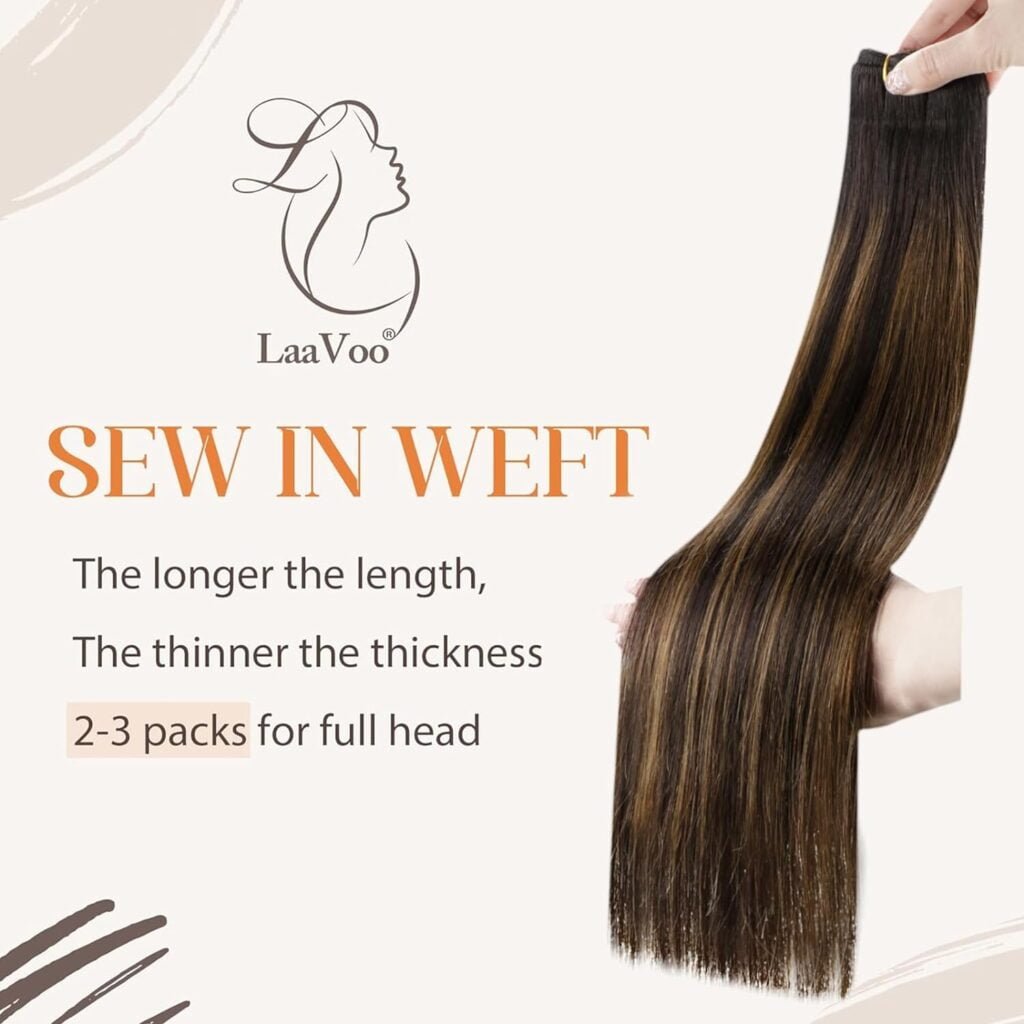 LaaVoo Weft Hair Extensions Real Human Hair Balayage Brown 14 80G Bundle Clip in Hair Extensions Balayage Brunette Dark Brown to Light Brown Human Hair Clip in Extensions 14 Inch 7pcs 120g