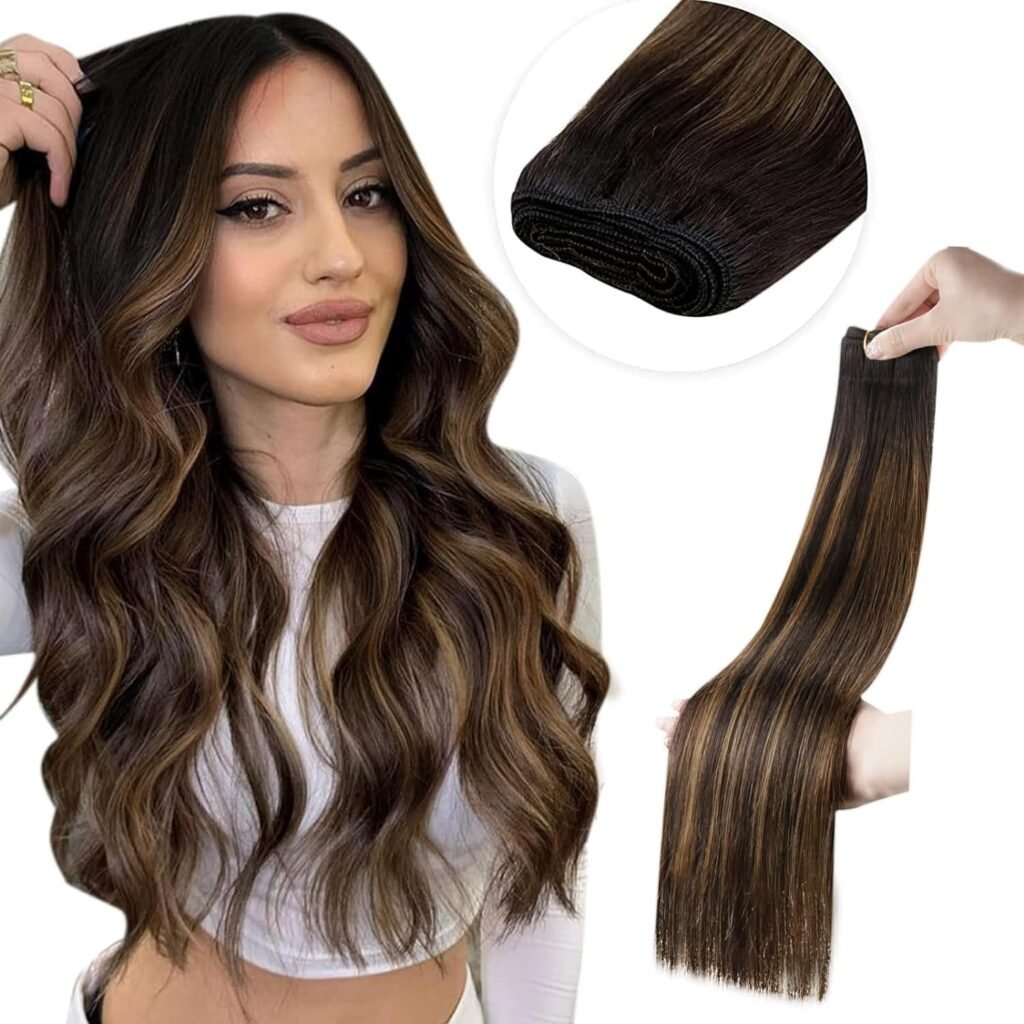 LaaVoo Weft Hair Extensions Real Human Hair Balayage Brown 22 100G Bundle Clip in Hair Extensions Balayage Brunette Dark Brown to Light Brown Human Hair Clip in Extensions 22 Inch 7pcs 120g