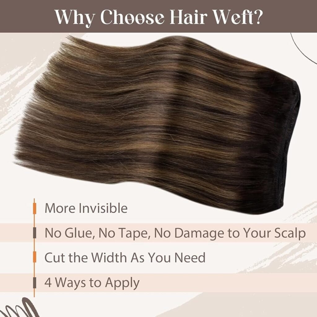 LaaVoo Weft Hair Extensions Real Human Hair Balayage Brown 22 100G Bundle Clip in Hair Extensions Balayage Brunette Dark Brown to Light Brown Human Hair Clip in Extensions 22 Inch 7pcs 120g