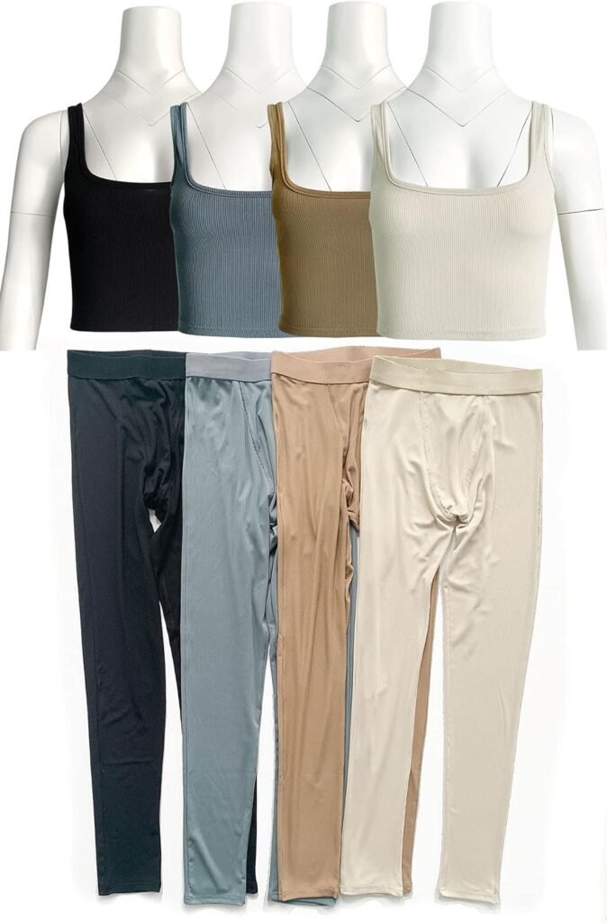 LICOBOD Casual Workout Sets 2 Piece Outfits for Women Ribbed Crop Tank Top High Waist Yoga Leggings Lounge Wear Tracksuit