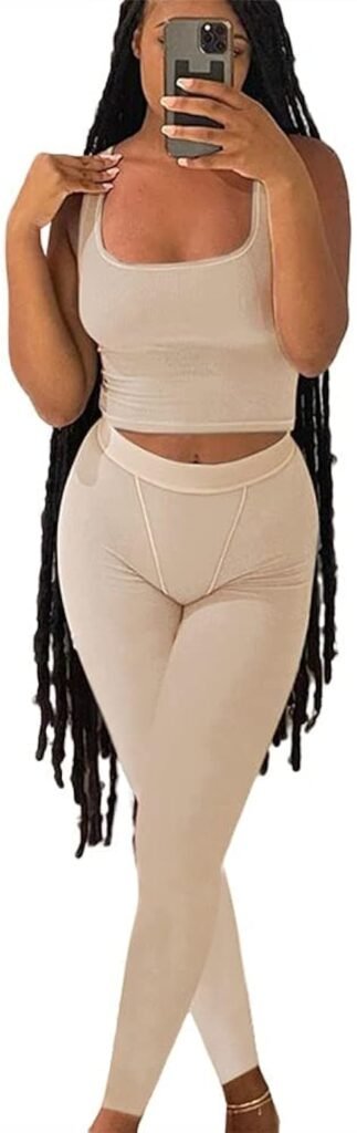 LICOBOD Casual Workout Sets 2 Piece Outfits for Women Ribbed Crop Tank Top High Waist Yoga Leggings Lounge Wear Tracksuit
