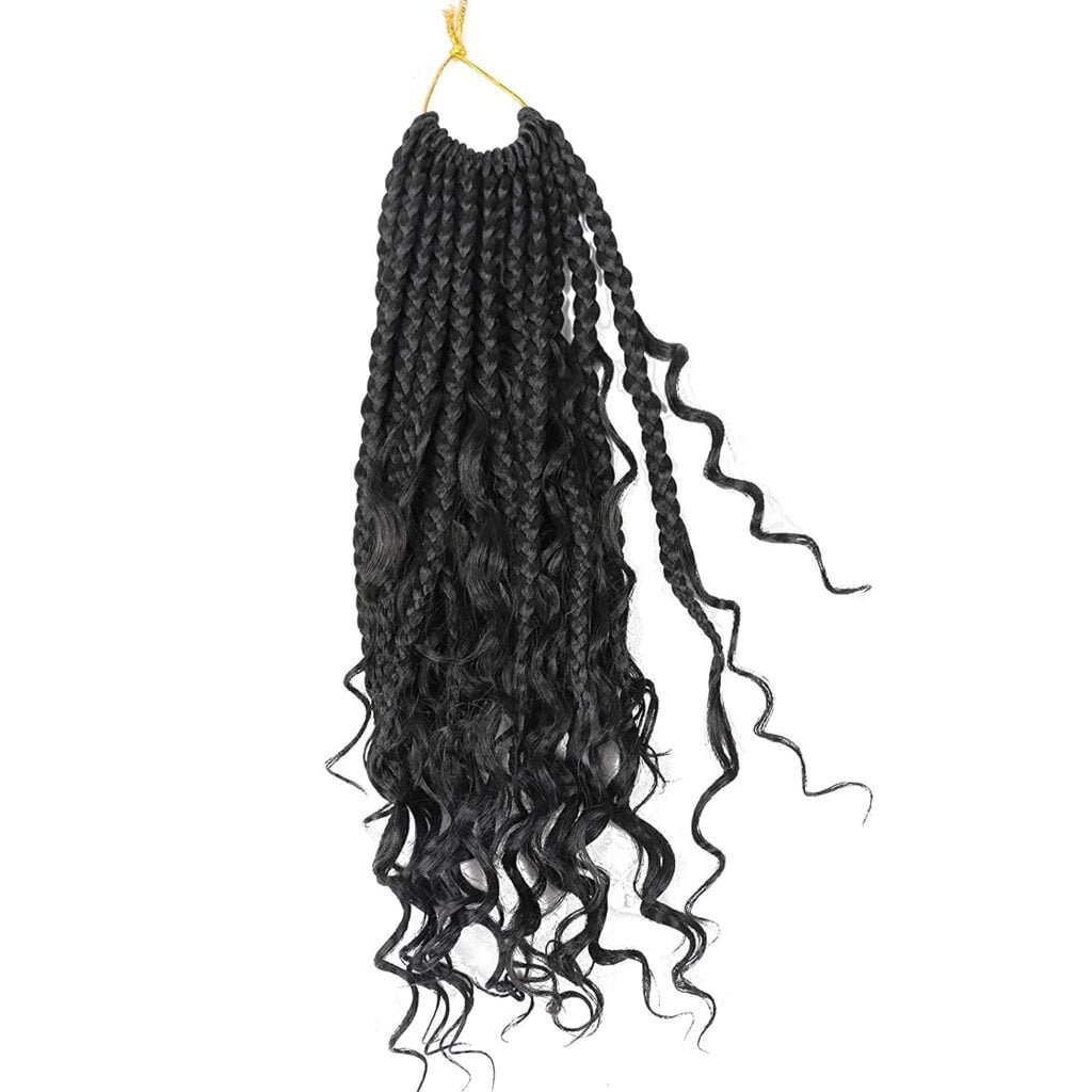 LMZIM 14 Inch Goddess Box Braids Crochet Hair Bohomian Crochet Box Braids Curly Ends 8 Pack 3X Crochet Braids Synthetic Braiding Hair Extension Black