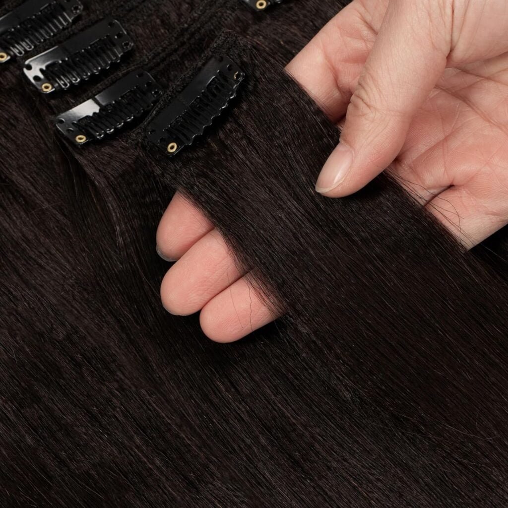 Loxxy Yaki Straight Clip in Hair Extensions Human Hair Real Remy Double Wefts for Black Women 120G 7 Pcs,YK 18 inch