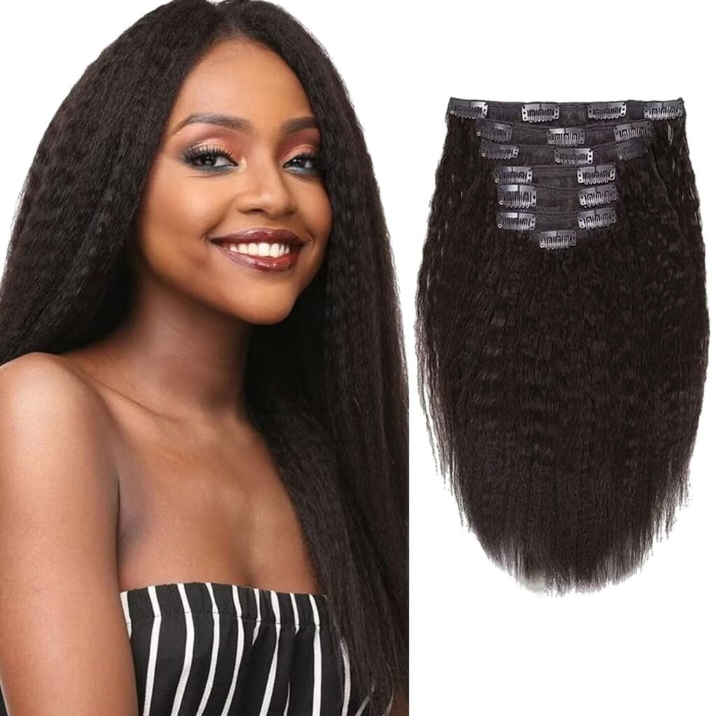 Loxxy Yaki Straight Clip in Hair Extensions Human Hair Real Remy Double Wefts for Black Women 120G 7 Pcs,YK 18 inch