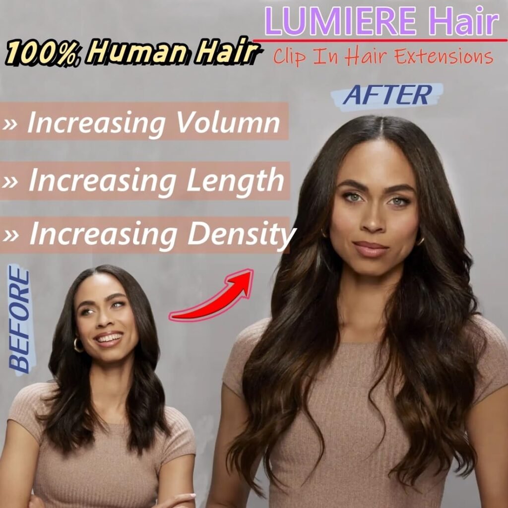 LUMIERE Clip In Hair Extensions Real Human Hair - 8Pcs With 20Clips 120G Body Wave Clip Ins Hair Extensions Unprocessed Grade 10A Brazilian Remy Hair Double Wefts Thick and Soft 10 Inch