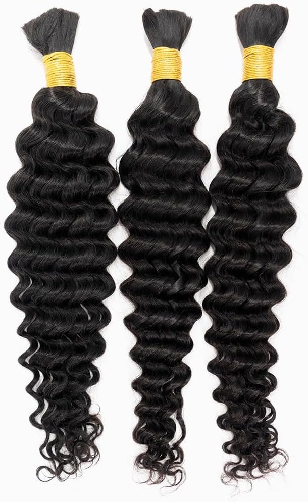 Micro Braids Extension Hair Bulk Hair For Braiding Human Hair No Weft Deep Curly Bulk Virgin Human Hair 16 Inch 1pack (3bundles(150g) Natural Black Color