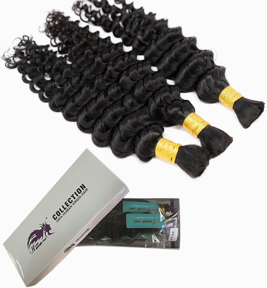 Micro Braids Extension Hair Bulk Hair For Braiding Human Hair No Weft Deep Curly Bulk Virgin Human Hair 16 Inch 1pack (3bundles(150g) Natural Black Color