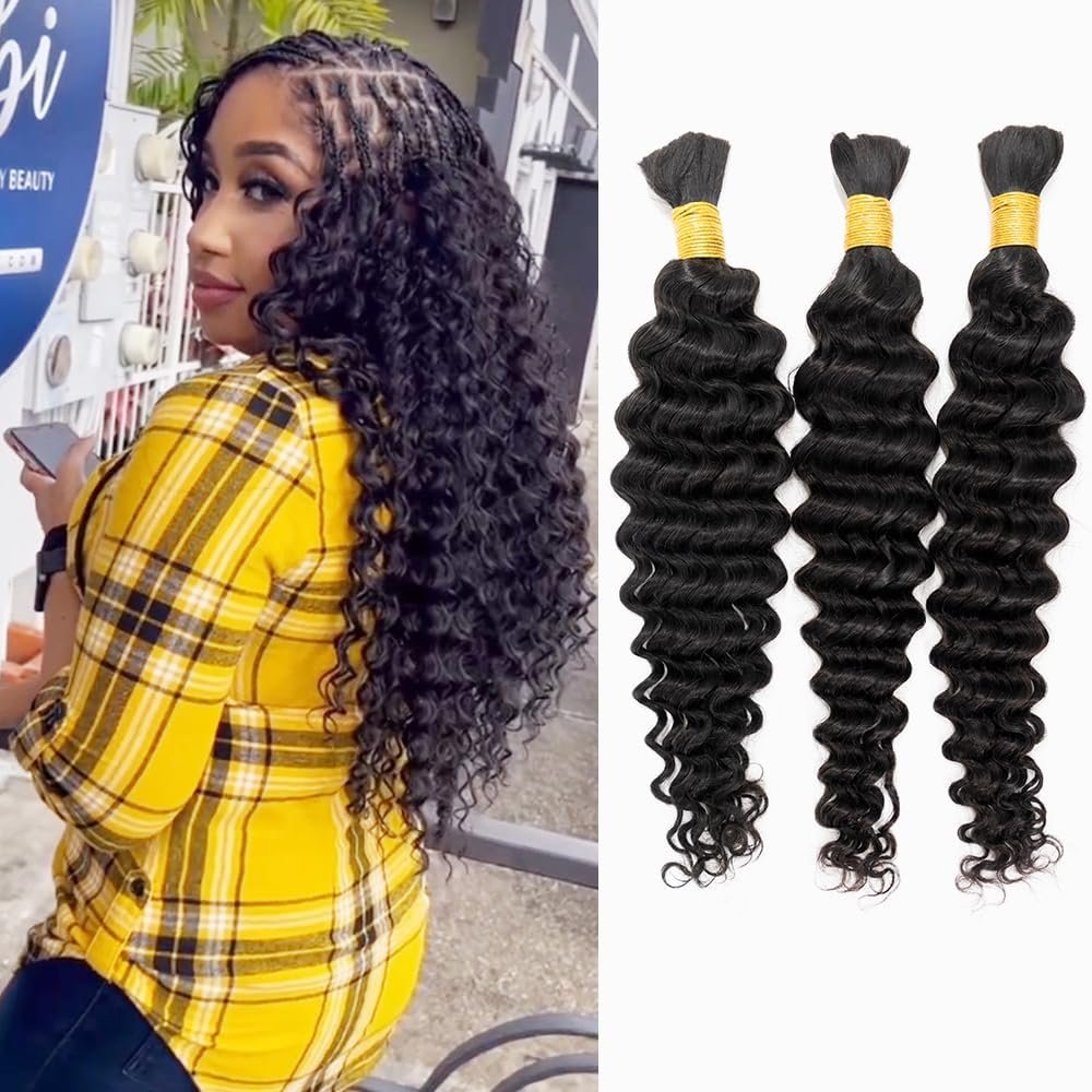 Micro Braids Extension Hair Bulk Hair For Braiding Human Hair No Weft Deep Curly Bulk Virgin Human Hair 16 Inch 1pack (3bundles(150g) Natural Black Color