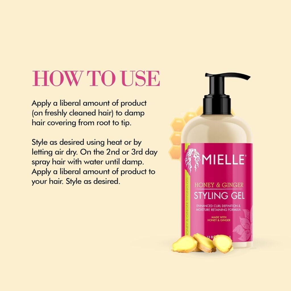 Mielle Organics Honey  Ginger Styling Gel for Enhanced Curl Definition and Moisture Retaining with Aloe for Dry, Curly, Thick, and Frizzy Hair, Non-Sticky, 13 Ounces