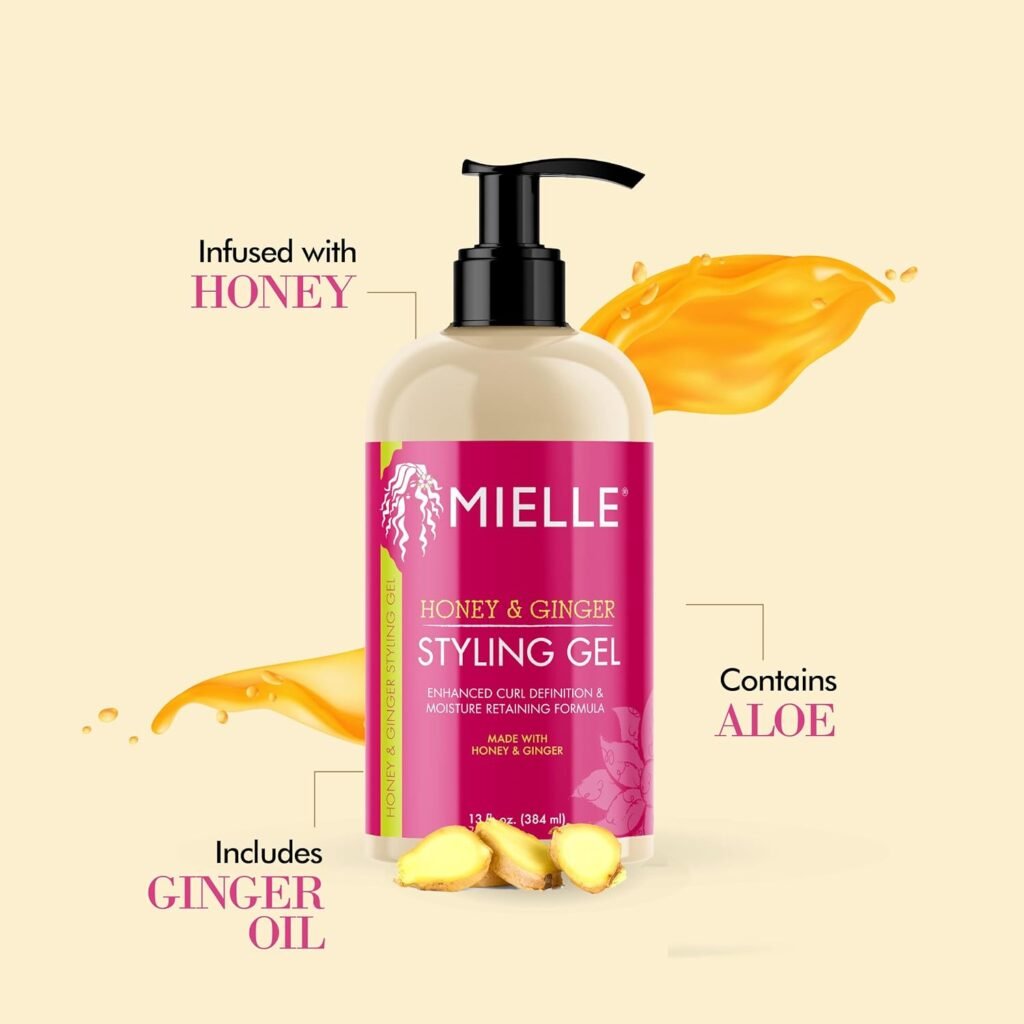 Mielle Organics Honey  Ginger Styling Gel for Enhanced Curl Definition and Moisture Retaining with Aloe for Dry, Curly, Thick, and Frizzy Hair, Non-Sticky, 13 Ounces
