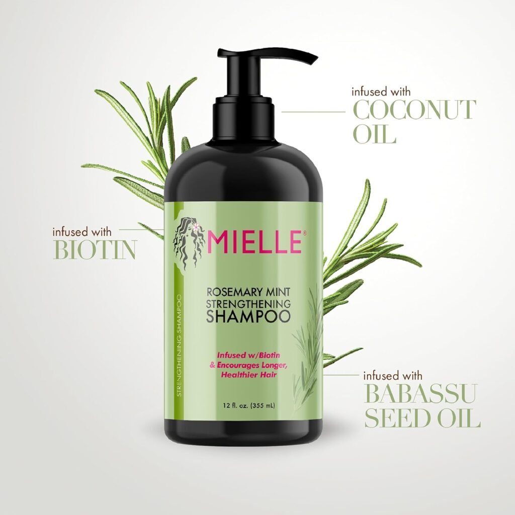Mielle Organics Rosemary Mint Strengthening Shampoo and Conditioner Infused with Biotin, Cleanses and Helps Strengthen Weak and Brittle Hair, 12 Ounces