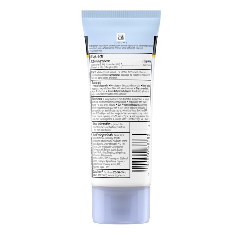 Neutrogena Ultra Sheer Dry-Touch Sunscreen Lotion, Broad Spectrum SPF 55 UVA/UVB Protection, Lightweight Water Resistant Face  Body Sunscreen, Non-Greasy, Travel Size, 3 fl. oz