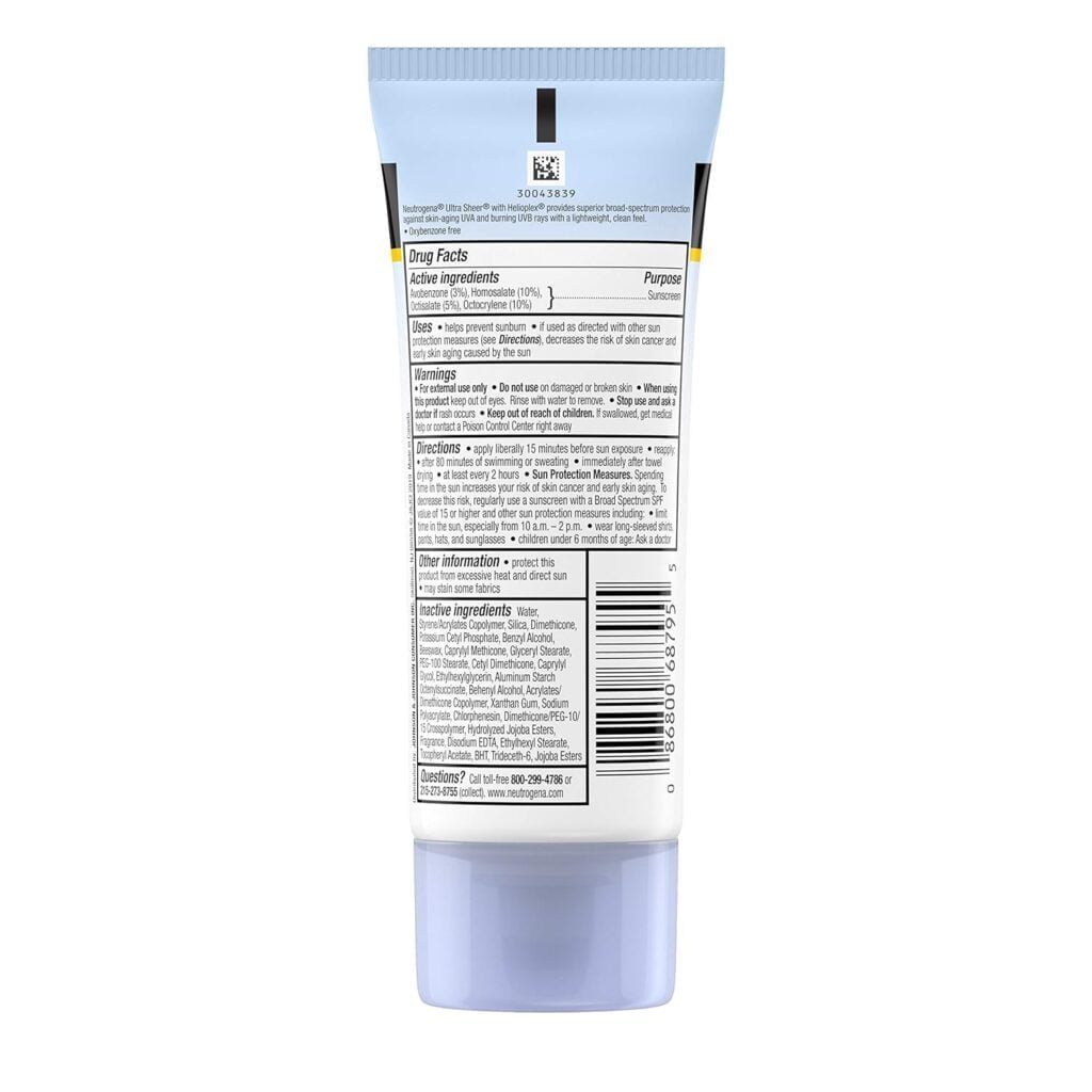 Neutrogena Ultra Sheer Dry-Touch Sunscreen Lotion, Broad Spectrum SPF 55 UVA/UVB Protection, Lightweight Water Resistant Face  Body Sunscreen, Non-Greasy, Travel Size, 3 fl. oz
