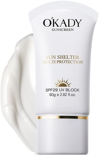 OKADY mild Organic Skin Care Cosmetics Sunblock Sunscreen for Dark Dry Skin SPF 29 | 80g / 2.82 fl.oz | Water Resistant UVA/UVB Protection Easy to Apply Fragrance Free, Kids, Unscented