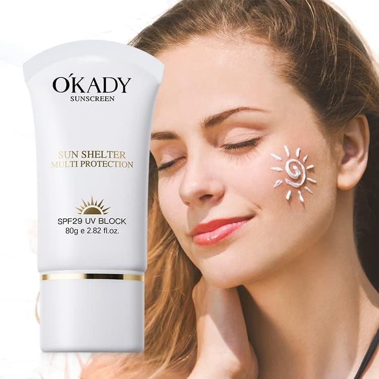 OKADY mild Organic Skin Care Cosmetics Sunblock Sunscreen for Dark Dry Skin SPF 29 | 80g / 2.82 fl.oz | Water Resistant UVA/UVB Protection Easy to Apply Fragrance Free, Kids, Unscented