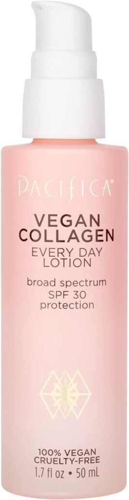 Pacifica Beauty Vegan Collagen SPF 30 Broad Spectrum Sunscreen Every Day Face Lotion, UVA/UVB Protection for All Skin Types, Lightweight Formula, Moisturizing+Hydrating, Cruelty Free, White, 1.7 Fl Oz