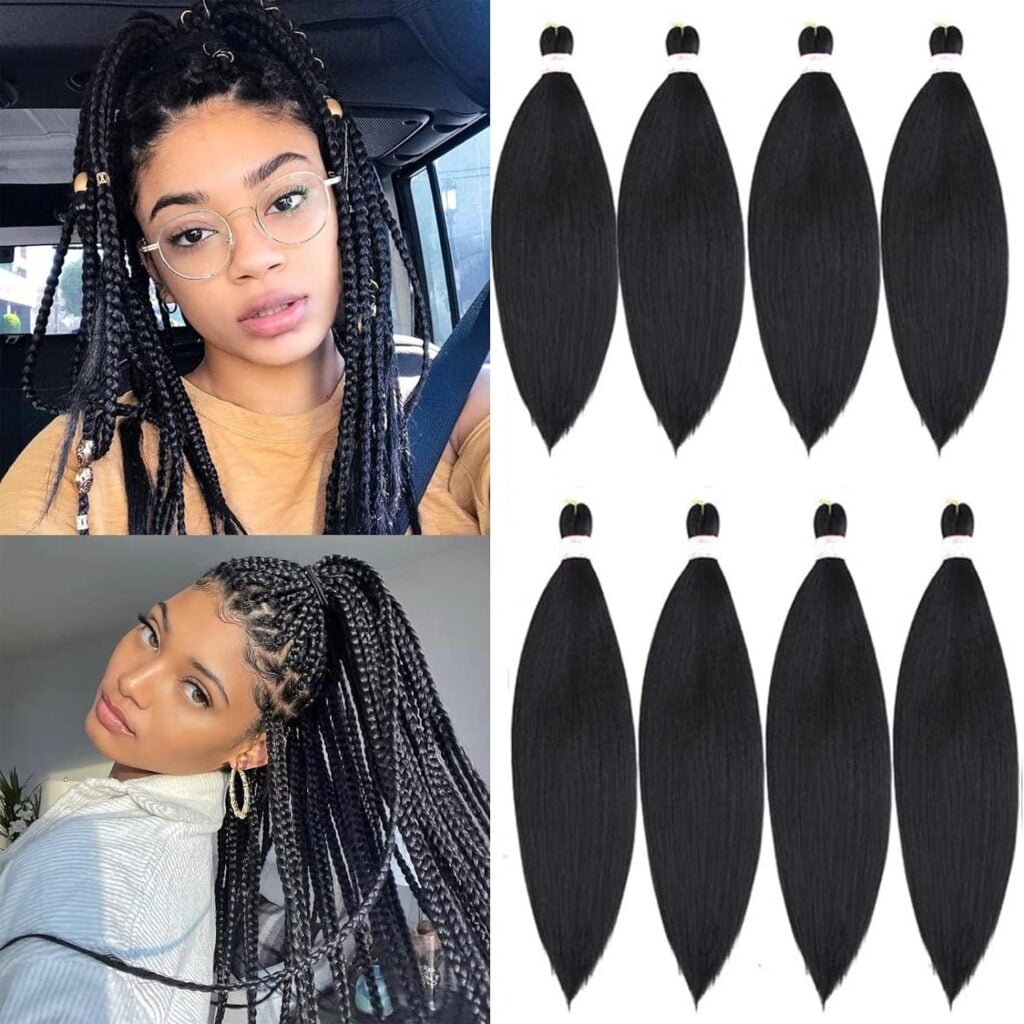 Pre Stretched Braiding Hair - 8packs 16 Inch Short Black Crochet Human Hair For Braids Or Twist Itchy Free Yaki Perm Straight Low Temperature Synthetic Hair Dip in Hot Water Set Black 1B#