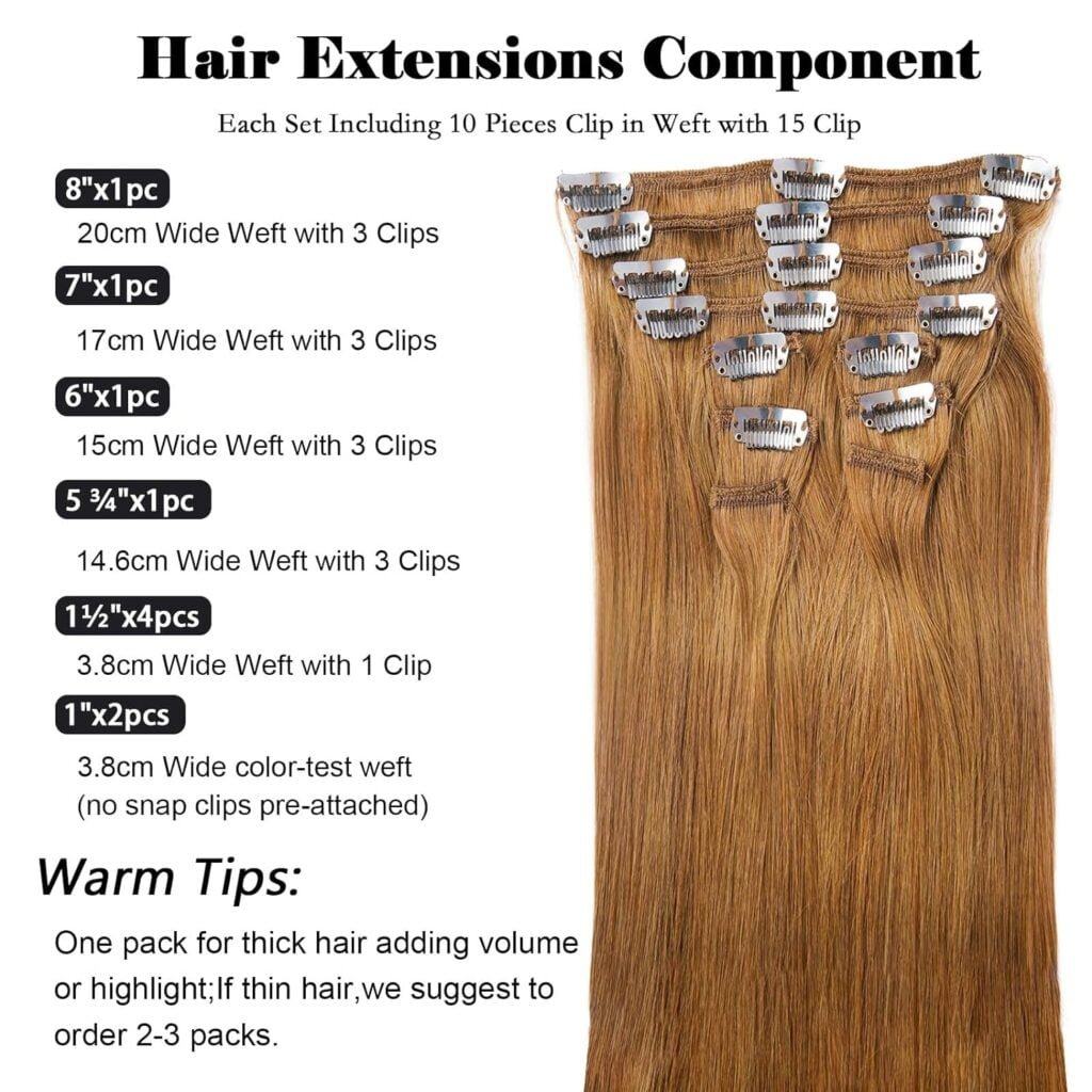 Real Human Hair Clip in Extensions, 10 pcs Straight Double Weft Extensions for Women, 14 Inch 12A 14A Grade Mixed Remy Human Hair, Invisible Design Soft Natural Hair Extensions, Dark Brown