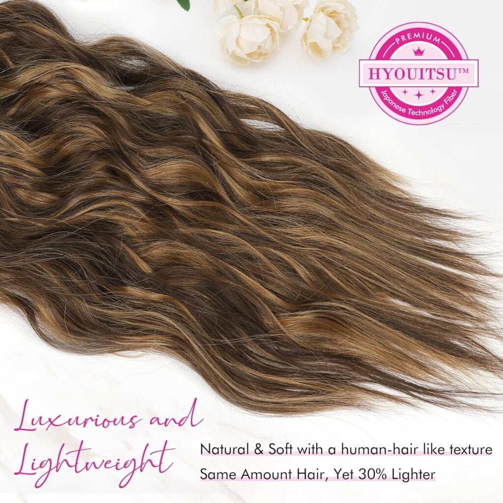 REECHO Clip in Hair Extensions, 4PCS Blonde Hair Extensions 24 Thick Long Beach Waves hair extensions HE003 Invisible Lace Weft Natural Soft Hairpieces for Women – Platinum Blonde