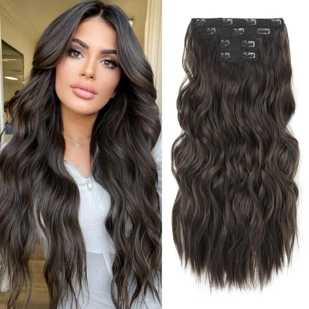 REECHO Clip in Hair Extensions, 4PCS Blonde Hair Extensions 24 Thick Long Beach Waves hair extensions HE003 Invisible Lace Weft Natural Soft Hairpieces for Women – Platinum Blonde