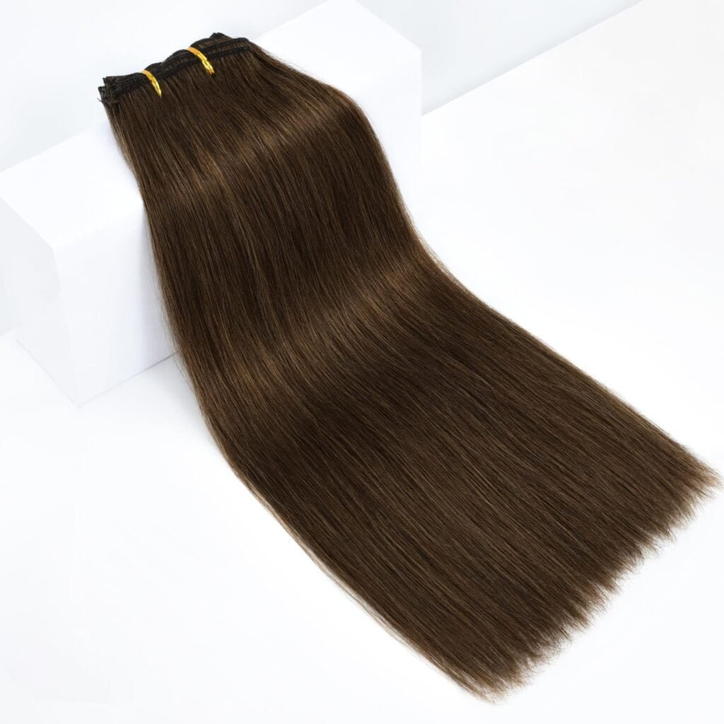 Rose bud Clip in Hair Extensions Real Human Hair 2Pcs 6Clips 14Inch 40g Natural Hair Extensions Human Hair Dark Brown