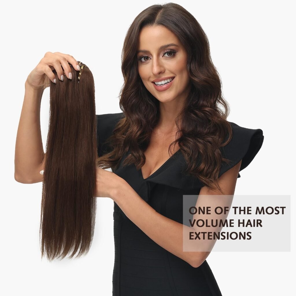 Rose bud Clip in Hair Extensions Real Human Hair 2Pcs 6Clips 14Inch 40g Natural Hair Extensions Human Hair Dark Brown