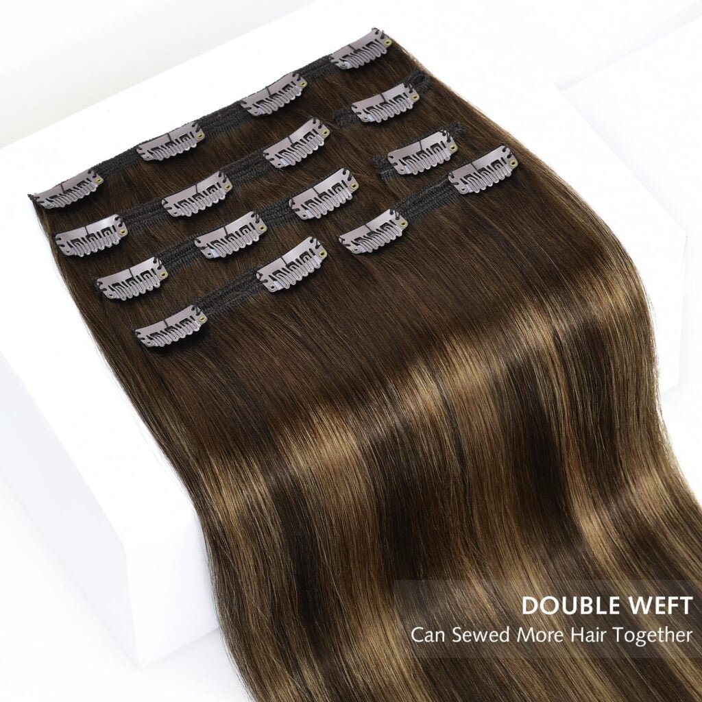 Rose bud Clip in Hair Extensions Real Human Hair 2Pcs 6Clips 14Inch 40g Natural Hair Extensions Human Hair Dark Brown