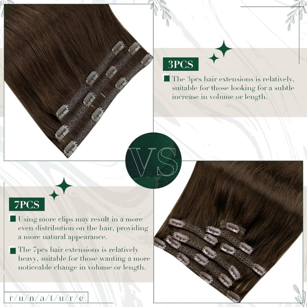 RUNATURE Human Hair Clip in Extensions Dark Medium Brown Hair Extensions Clip Ins Human Hair Double Weft Lace Clip in Hair Extensions Brown Human Hair 20 Inch 50g 3Pcs