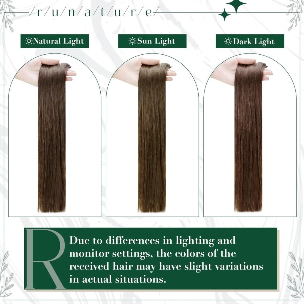 RUNATURE Human Hair Clip in Extensions Dark Medium Brown Hair Extensions Clip Ins Human Hair Double Weft Lace Clip in Hair Extensions Brown Human Hair 20 Inch 50g 3Pcs